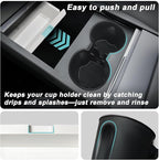 BestEvMod 5PCS Center Console Organizer Compatible with 2026 2025 Tesla New Model Y Juniper Accessories ABS Slide Smoothly Cup Holder Insert Wireless Charger Mat Silicone (White) Not fit Standard