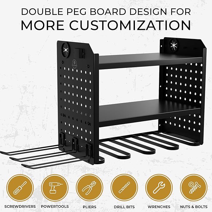 BUILTSTRONG Power Tool Organizer-6 Drill Holder Wall Mount, 3 Tier Heavy-Duty Hand Tool Storage Rack, Utility Racks, Drill Ho