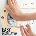 LEVERLOC Soap Holder Shower with Hooks, Bar Suction Cup Soap Dish Tray for Wall, Rust-Proof Stainless Steel Sponge Caddy for 