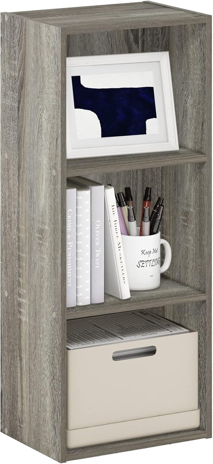 Furinno LUDER Book Shelf, 3-Cube Bookshelf, Bookcase with Open Shelves, 9.3 x 12 x 31.5, Easy Assembly, for Living Room, Bedr