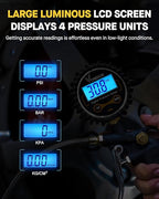 Vondior Digital Tire Pressure Gauge with Inflator, 250 PSI Heavy Duty Air Chuck with Tire Tread Depth Gauge, Stainless Steel Braided Hose with Quick Connect Coupler, Car Accessories