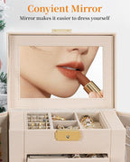 TORIBIO Large Jewelry Box for Women, Leather Jewelry Organizer with Mirror & Lock, 6-Tier Jewelry Storage Case for Girls/Wome