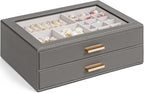 AKOZLIN Jewelry Box with Clear Lid Functional Leather Jewelry Storage Organizer Case 2 Drawers for Women Girls Necklace Ring 