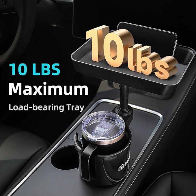 DYLEN Car Cup Holder Tray, Cup Holder Expander Adapter for Car, 9.5” Detachable Car Food Tray Table for Eating, Road Trip Ess