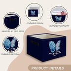 Navy Blue Christian Butterfly Foldable Storage Bins Box with Handles, With God All Things Are Possible Bible Verse Collapsibl