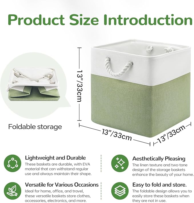 13 x 13 Inch Cube Storage Bins, 6 Pack Fabric Storage Basket with Handles, Foldable Boxes Organizer for Shelf Baskets for Hom