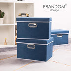 PRANDOM Foldable Storage Bin with Lid [5-Pack] Linen Fabric Decorative Storage Box Organizer Container Basket Cube with Handl