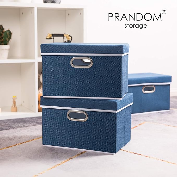 PRANDOM Collapsible Storage Bin with Lid [1-Pack] Fabric Foldable Storage Box Organizer Container Basket Cube with Cover for 