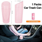 Car Trash Can, Mini Car Trash Bin with Lid, Leakproof Cup Holder Car Garbage Can with 20 Trash Bags, Vehicle Front Back Seat Organizers and Storage for Car, Home, Office, Pink