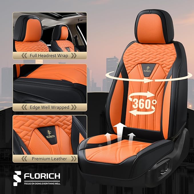 FLORICH Leather Seat Covers, Car Seat Covers Full Set, Car Seat Protectors 5 Seats, Automotive Seat Covers Driver Seat Covers