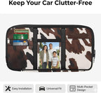 Brown Cow Print Car Sun Visor Organizer with Card Holder Sun Visor Organizer Easy to Store and Install Universal Size Fit for Most Cars SUV