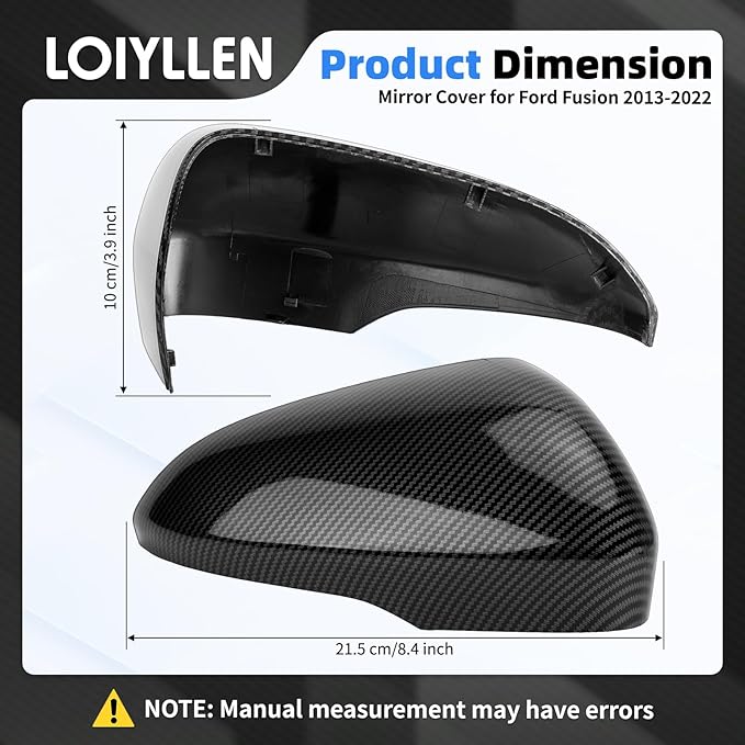 Passenger Side Mirror Cover Replacement for Ford Fusion 2013 2014 2015 2016 2017 2018 2019 2020 2021 2022 - Right Side Mirror Covers, Rear View Mirrors Cap Accessories Carbon Fibre, With Lamp