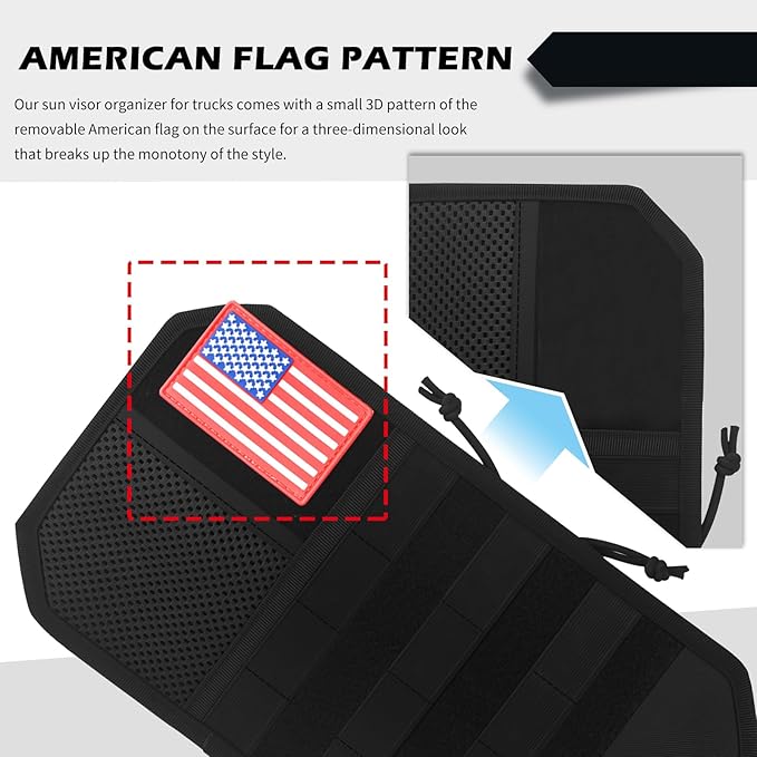 2026 New Car Visor Organizer with American Flag,High-Capacity Car Sun Visor Organizer for Storing Sunglasses/Pens/Driver'S Licence,Multifunctional Sunvisor Organizers with Zipper