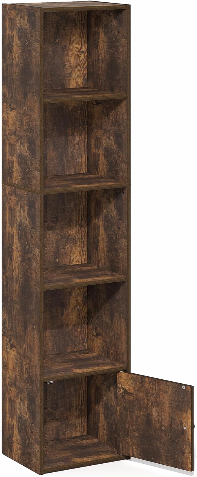 Furinno LUDER Book Shelf, 5-Tier Bookshelf with Open Shelf, Standing Bookcase with 1 Door Cabinet, 9.3 x 12 x 52, for Organiz