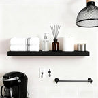 Set of 3 Farmhouse Solid Wood Floating Shelves 15.7 inch Black Wall Mounted Storage Shelves for Bathroom Over Toilet, Bedroom