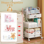 Baby Diaper Caddy Cart Organizer -3 Tier, Bedside Nursery Essentials Organizer & Storage Holder for Newborn Baby Stuff, 2+1 D