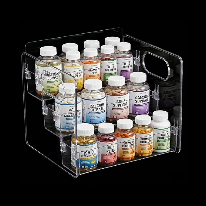 3-Tier Vitamin Storage Organizer, Organizer for Vitamin Bottles And Medicine Bottle, Vitamin Bottle Organizer for Countertop,