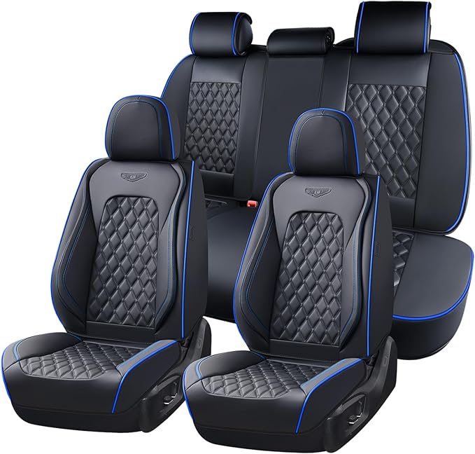 Coverado Full Set Car Seat Covers, Front & Back Luxury Faux Leather Waterproof Seat Covers,Car Seat Protectors, Universal Fit