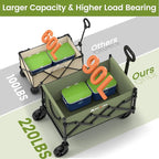 Collapsible Wagon with Wheels, 220 lbs Wagons Carts Foldable Wagon Cart with Flexible Handle, Lightweight Portable Folding Utility Grocery Shopping Cart for Grocery Sports Garden Camping, Green