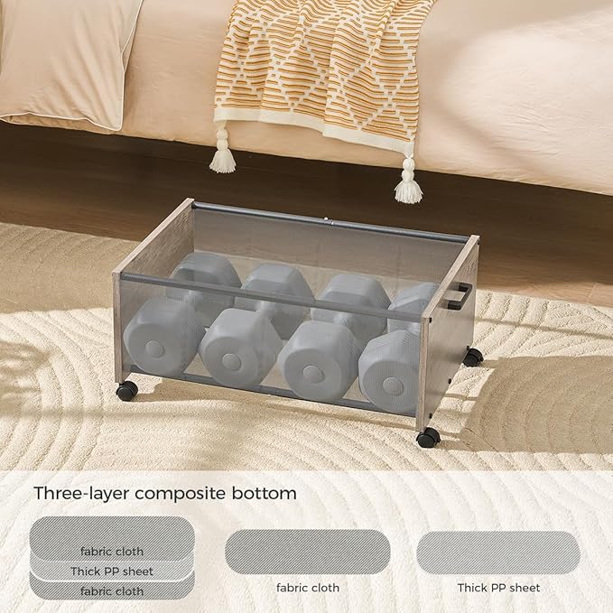 Under Bed Storage with Wheels, Bigger Size, Under Bed Drawers Heavy Duty, 2 Packs, Wooden Under Bed Storage Containers Organi