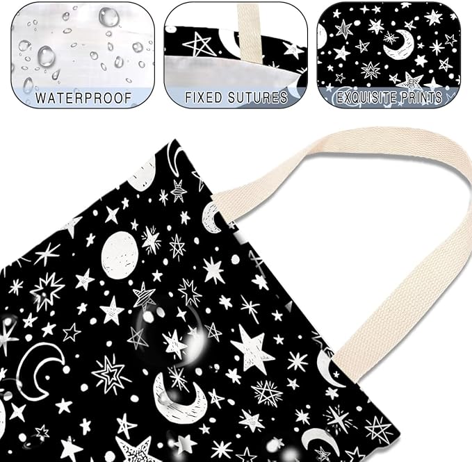 IRADA Car Trash Bag Hanging No Snap Small Garbage Bag for Car Back Seat Cute Printed One-Handed Strap Trash Bags Car Accessories-Moon and Star Black Car Trash Bags
