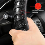 Car Leather Steering Wheel Cover - Carbon Fibre Material, Universal 14.5-15 Inch Leather Anti-Slip Breathable Auto Steering W