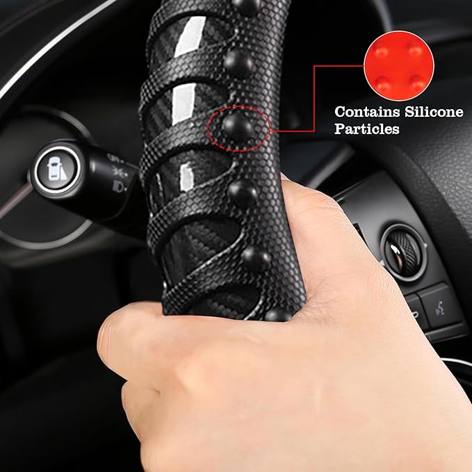 Car Leather Steering Wheel Cover - Carbon Fibre Material, Universal 14.5-15 Inch Leather Anti-Slip Breathable Auto Steering W