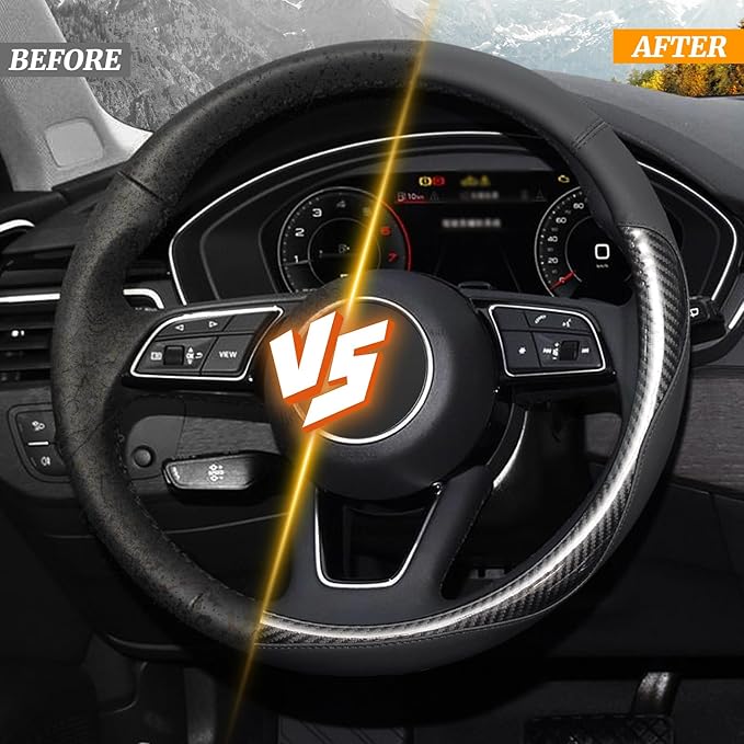 KAFEEK Carbon Fiber Steering Wheel Cover, Universal 15 inch Black,Anti-Slip, Odorless