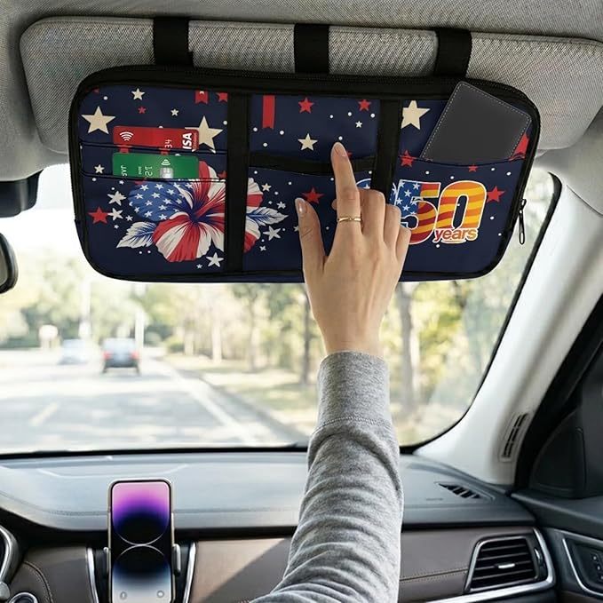 250th Anniv. Zippered Car Sun Visor Organizer - Auto Accessories Document Holder with Card Holder Auto Storage Pouch with Straps and Pockets Easy Installation Universal Fit for Most Cars Suv