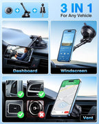 【Military-Grade】VANMASS for MagSafe Car Mount【Upgraded Strongest Magnetic&Suction】Phone Holder Cell Stand for Dashboard Windshield Vent, Tesla Truck Cradle for iPhone 17 Pro Max 16 15 14 13 12 Android