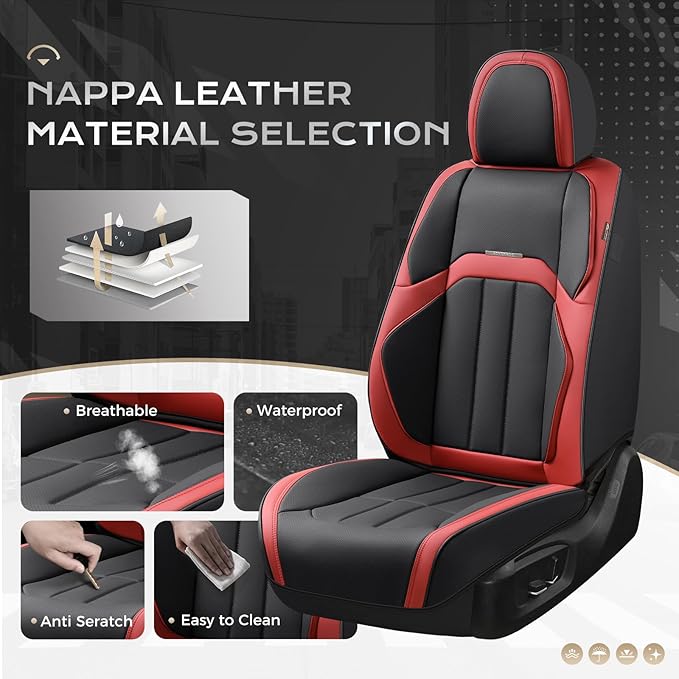 Coverado Car Seat Covers Front Set, Luxury Nappa Leather Seat Covers Universal Fit Waterproof Non-Slip Breathable Automotive 