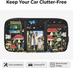 Mushroom Theme Sun Visor Organizer for Trucks,Card Sleeve Pocket with Multi-Pocket Zipper, Auto Interior Accessories Pocket Organizer