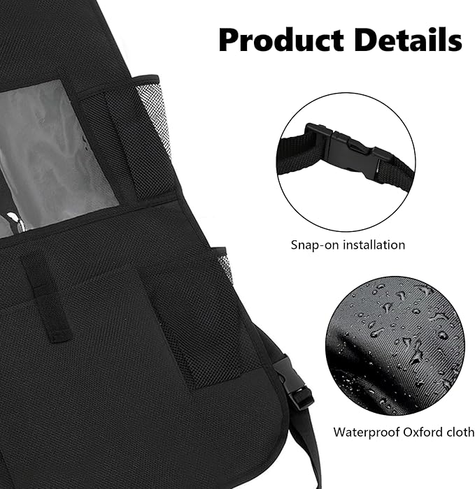 2PCS Car Backseat Organizer with 10" Tablet Holder, Waterproof Oxford Fabric Auto Back Seat Protector Kick Mat, Multi-Pocket Back Seat Organizer Storage, Travel Car Accessories (Large Pocket)