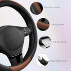 Road Comforts Steering Wheel Cover, Breathable Anti-Slip Leather Steering Wheel Cover, Universal Fit 14.5–15 Inch, Comfortabl