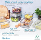 iDesign Crisp 7-Piece Recycled Plastic Refrigerator Organizer Bin Set with Lids, Clear/Gray