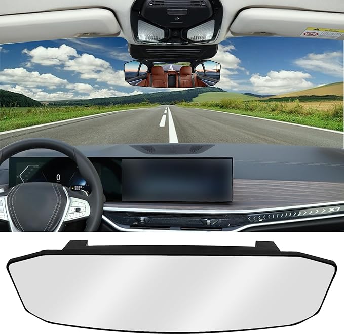 NTNEV 12''x3.5'' Large Rear View Mirror, Anti Glare Panoramic Wide Angle Rearview Mirror, Universal Interior Clip On Rear View Mirror for Car SUV Trucks