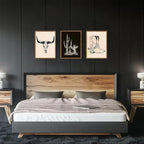 Vintage Western Wall Art Set of 3, Southwestern Cowboy Wall Decor Paintings, Black and White Longhorn Bull Skull Canvas Print
