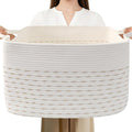 65L Large Blanket Basket,21"x16"x12" Rectangle Storage Bin with Handles,Woven Rope Laundry Basket for Toys, Clothes,Pillows,M