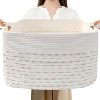 65L Large Blanket Basket,21"x16"x12" Rectangle Storage Bin with Handles,Woven Rope Laundry Basket for Toys, Clothes,Pillows,M