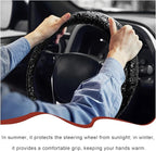 Sun Walker Leather Car Steering Wheel Cover, 15" Anti-Slip Crocodile Pattern Wheel Protector with Rose Grain, Comfortable Gri