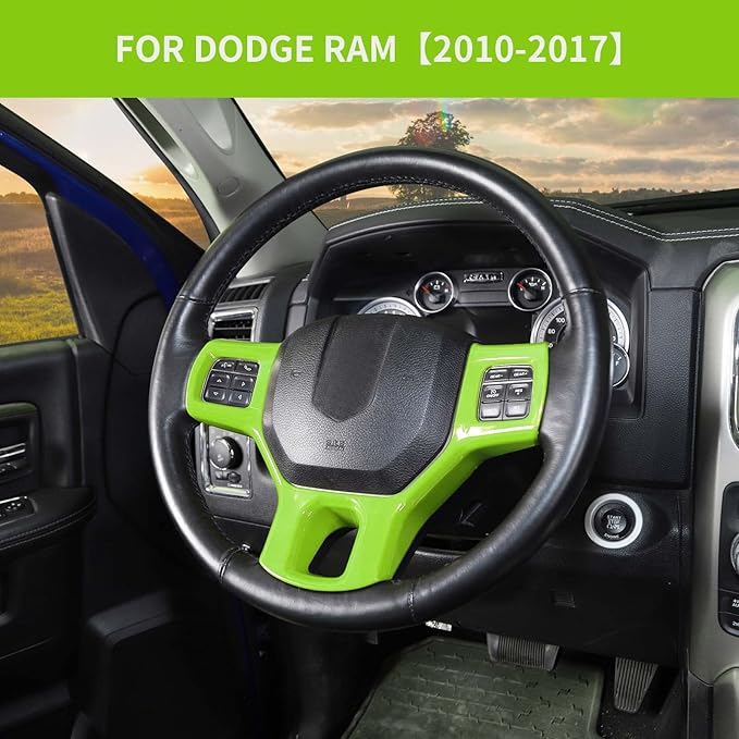Hoolcar Interior Steering Wheel Cover ABS Trim Compatible with 2010-2017 Dodge RAM Accessories, Light Green
