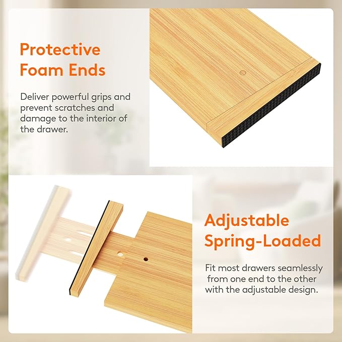 Lifewit 6" High 8 Pack Bamboo Drawer Dividers 45-55cm/17.5-22" Adjustable Wooden Drawer Organizer for Clothes/Utensils, Expan