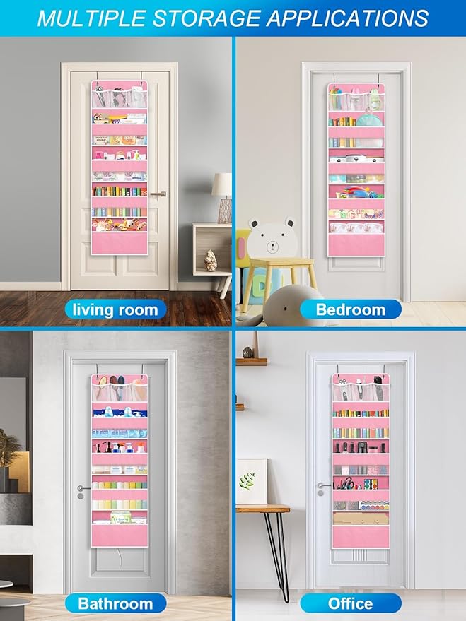2 Pack Over The Door Organizer, Hanging Storage Organization with Large Capacity Pockets, Swing-Proof Behind Door Storage She