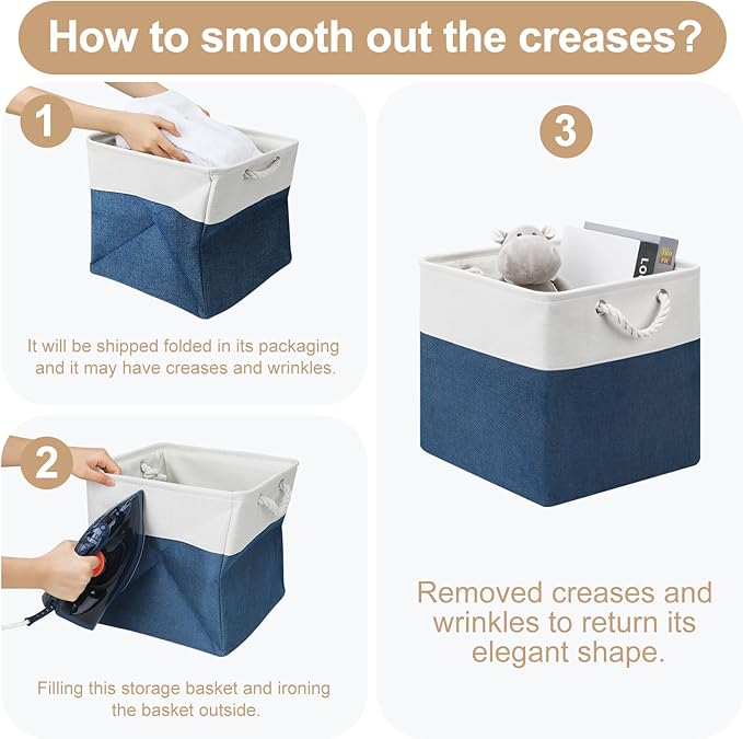 13x13 Storage Cube Bins 4Pack,Collapsible Cube Storage Organizer for Closet, Fabric Storage Box w/ Rope Handles, Foldable Sto