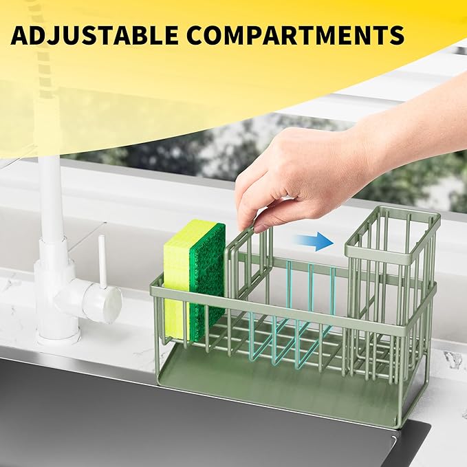 Cisily Kitchen Sink Caddy, Sponge Holder for Kitchen Sink, Kitchen Sink Organzier and Storage with High Brush Holder, 304 Sta