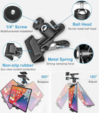 GDZN Car Sun Visor Tablet Mount, [Metal Clip] Multi Functional Tablet Holder for Car Visor, 360° Adjustable Steering Wheel iPad Clamp for iPad Pro, Air Mini, Galaxy Tab, iPhone, 4.7-113" Device