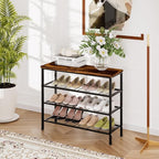 4-Tier Metal Shoe Rack with Wood Top - Durable & Space-Saving Shoe Organizer,Industrial Shoe Organizer Shelf Bench Storagefor