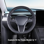 Steering Wheel Cover for 2017-2023 Tesla Model 3 2020-2024 Tesla Model Y, Leather Steering Wheel Cover for Tesla Model 3/Y Accessories, Black