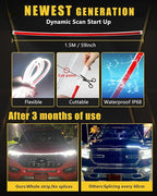YM E-Bright Led Hood Light Strip Exterior Car Led Strip Light Waterproof Flexible DRL Dynamic Scan Start Up Hoodbeam Kit Daytime Running Lights for Car,Truck,SUV,12V 59inch,White,1 Set