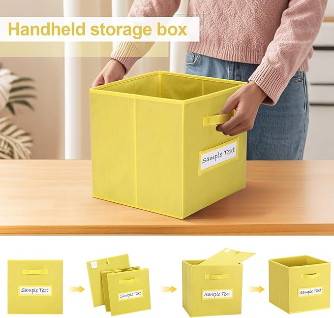 artsdi 13x13 storage cube bins (Set of 10) Foldable Fabric storage cubes with 10 Labels Window Cards & a Pen,13 inch cube sto